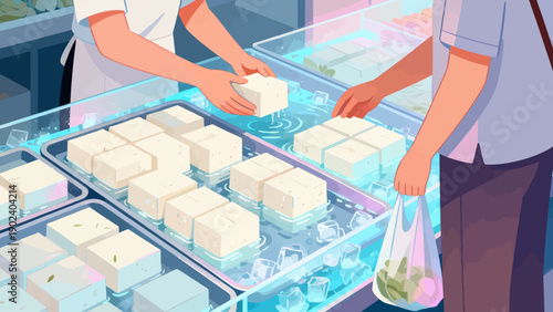 Two people are at a counter with a tray of food. One of them is holding a bag