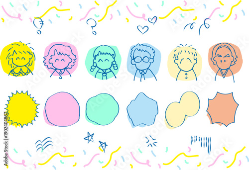 80年代ファンシーレトロ　顔イラストとふきだしセット