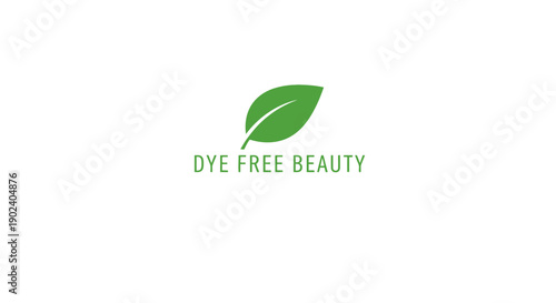 Minimalist green leaf logo with dye free beauty text representing natural and organic cosmetics.