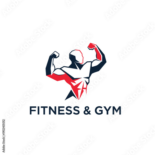 A muscular man flexing in a dynamic pose, fitness and strength theme illustration