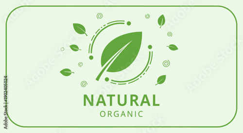 Natural organic green leaf eco friendly environment symbol with decorative elements.