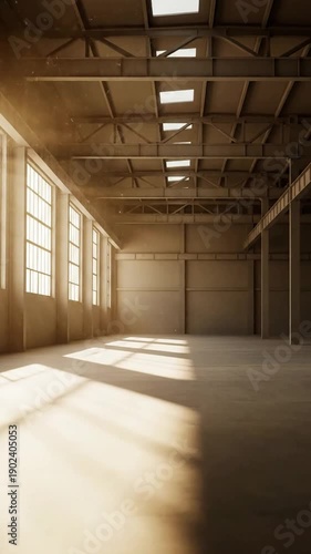 Wallpaper Mural Industrial Interior Lighting Wide shot of a large, empty industrial space with pronounced side lighting. Torontodigital.ca
