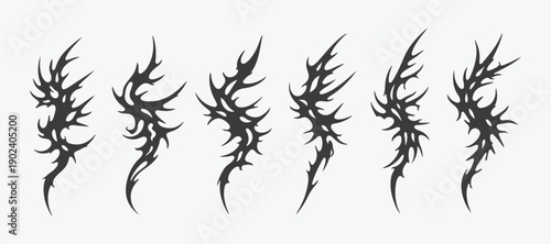 set y2k neo tribal sigilism tatto pack. Flame shape in liquid mercury. skeletal web abstract neo tribal cyber sigil gothic melted modern burn form, design element.