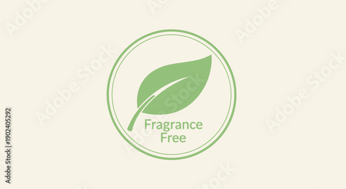 Minimalist emblem featuring a green leaf with fragrance free label.