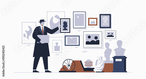 Man in virtual reality headset interacting with digital holograms and data.