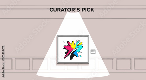 Modern abstract art painting displayed in a gallery with spotlight.