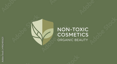 Non-toxic cosmetics logo with organic beauty theme and leaf design.