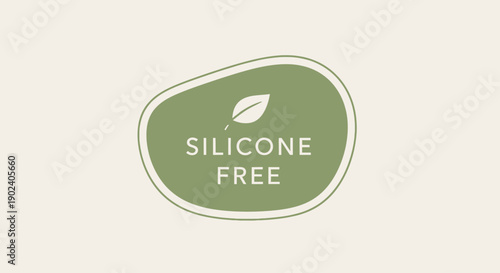 Silicone free label with leaf icon in simple green and beige design.