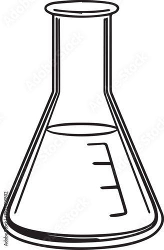 An illustrated conical flask, a symbol of scientific inquiry. This monochrome artwork is a perfect representation of experimentation and research. 