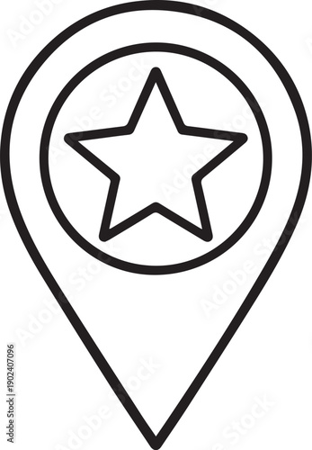A minimalistic location pin icon featuring a prominent star symbol, perfectly illustrating a favorite spot or a top destination.