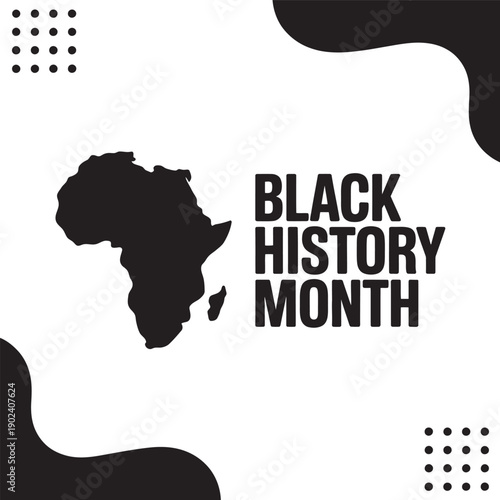 Black history month graphic with african continent and abstract shapes