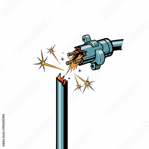 Electrical hazard: broken plug and wire sparking.