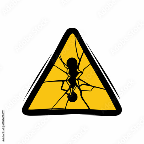 Warning sign with a cracked ant silhouette, indicating pest control or fragil...