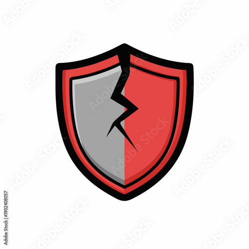 Broken shield icon symbolizing vulnerability and compromised security.