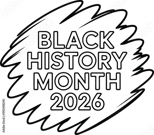Black history month 2026 emblem a circular design with bold text and afro