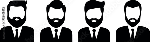 Vector illustration of a business team character avatar featuring the black silhouette of a man in white suit and a girl symbol for professional teamwork design