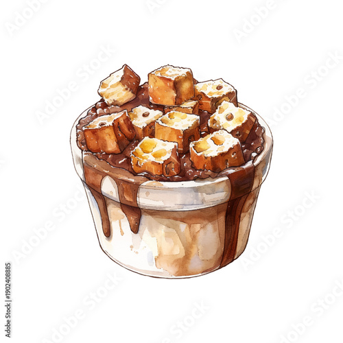 chocolate bread pudding hand drawn vector illustration