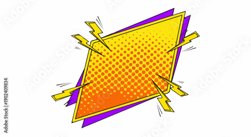Dynamic comic pop art banner with lightning bolts and halftone dots.