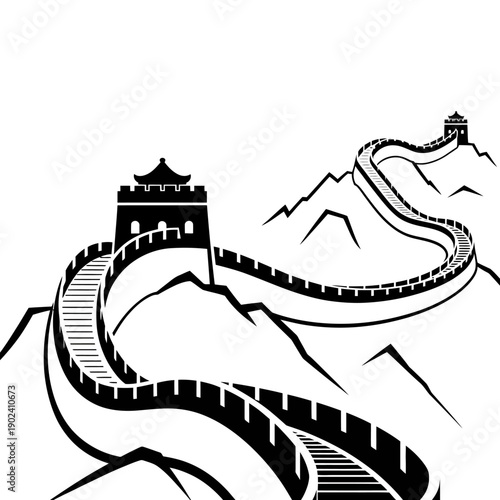 Great Wall of China scenic mountain landscape with watchtowers and fortifications  ancient architecture