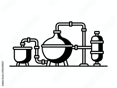 Industrial equipment with pipes and vessels for processing or manufacturing
