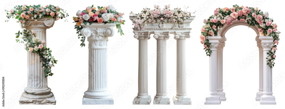 Obraz premium PNG Elegant floral-adorned classical columns on transparent background