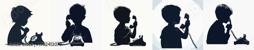 Vector Illustration of Silhouette of Children Talking on the Phone