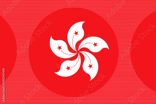 Symbolic Red Flag of Hong Kong with White Bauhinia Flower and Stars, Set Against a Dynamic Horizontally Striped Background, Representing National Identity and Pride