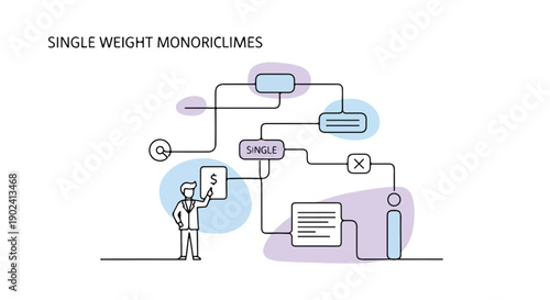 Business process flowchart with icons and text boxes, illustrating a single weight monorichimes concept