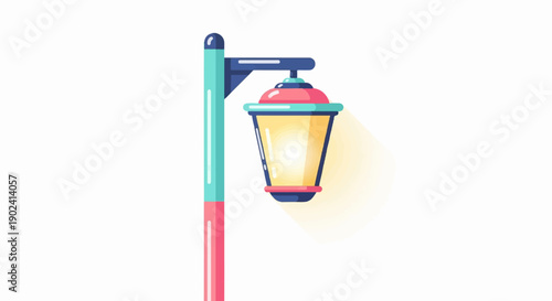 Stylized, colorful street lamp glowing brightly with a warm light