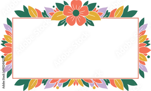 Floral frame vector clipart with colorful flowers and leaves for invitations and greeting cards