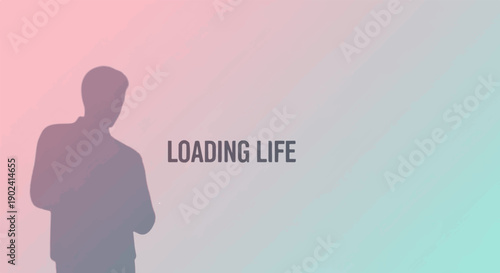 Silhouette of a person against a gradient background with text