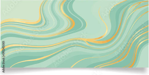Smooth teal and gold marbled background with flowing lines