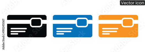 Vibrant credit card icons in black, blue, and orange for finance and commerce use