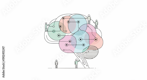 Conceptual illustration of a human brain as an interconnected network, symbolizing collective intelligence, AI, and collaborative problem-solving