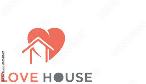Red heart forms roof for house symbol, with text Love House below