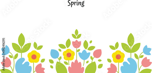 Spring floral border vector clipart with colorful flowers and leaves for seasonal design