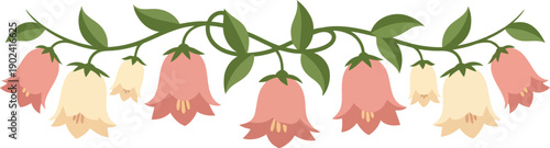 Spring bellflower floral border vector clipart, pastel pink and cream flowers decorative design