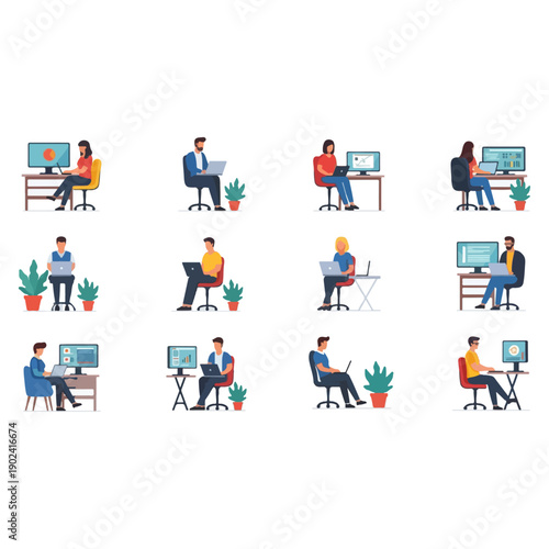 People Working on Computers in Office Setting.