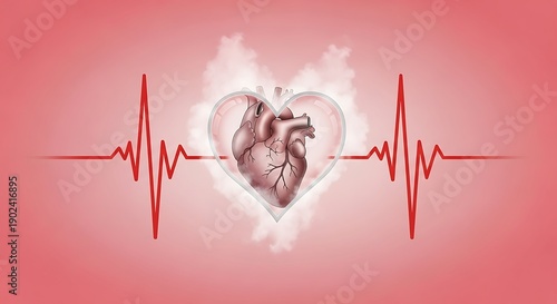 Heart and Heartbeat EKG Line, Symbol of Life, Love, and Health