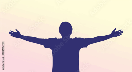Silhouette of a person with arms outstretched against a gradient sky
