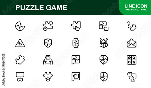 Puzzle Game Icons – Professional Line Icon Set featuring modern, minimal designs for creative projects. Perfect for apps, presentations, and digital media.