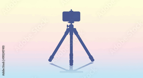 Silhouette of a tripod with a smartphone mounted on a pastel gradient background