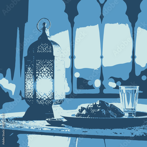 illustration of a lantern and a moon 