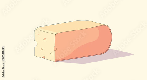 Stylized, cartoon-like wedge of cheese with holes and shadow
