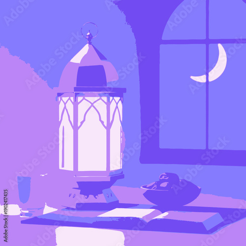 illustration of a lantern and a moon 