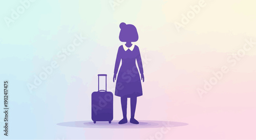 Silhouette of a woman and suitcase against a soft, gradient sky
