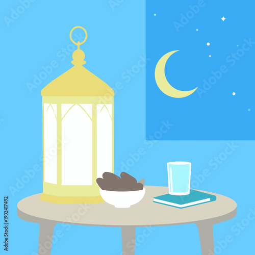 illustration of a lantern and a moon 