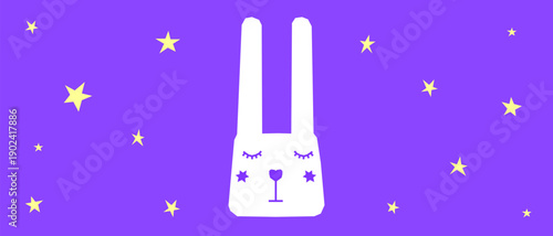 Funny Childish Card Rabbit Background. Sweet Dream and Good Night Sleep Theme. Cute Cartoon Bunny Character. Vibrant Positive Happy Imperfect Application Hare Animal Illustration Design.
