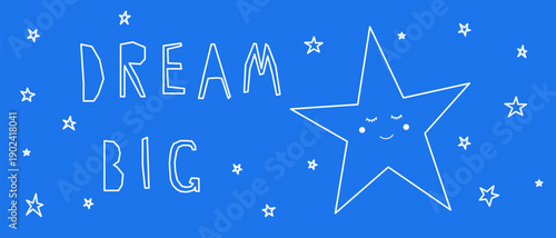 Funny Childish Card background. Sweet Dream and Good Night Sleep Theme. Cute Cartoon Star Character. Vibrant Positive Happy Imperfect Application Shape Illustration Design.