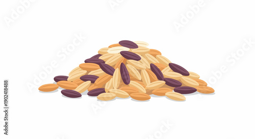 Small pile of mixed grain kernels with brown, tan, and beige colors